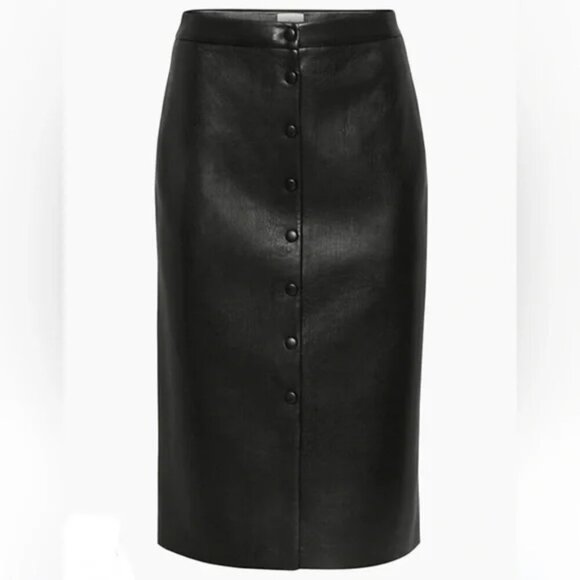Aritzia Wilfred Manor Vegan Leather Midi Pencil Skirt NWT Black Size 6 - Picture 1 of 10